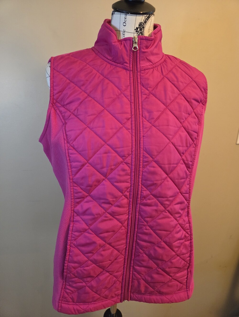 Made For Life Womens Large Pink Quilted Fleece Vest Full Zip Sleeveless